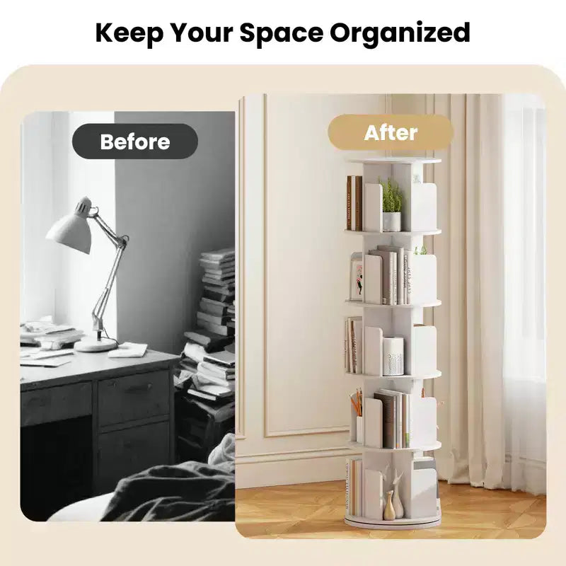 Costway 1/2 PCS Étagère à Livres Rotative à 5 Niveaux Présentoir à 360° avec Séparateurs et Cloisons Anti-chute Naturel/Blanc