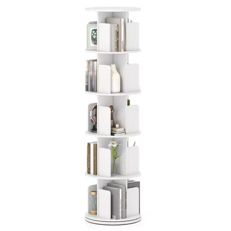 Costway 1/2 PCS Étagère à Livres Rotative à 5 Niveaux Présentoir à 360° avec Séparateurs et Cloisons Anti-chute Naturel/Blanc