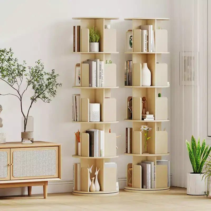Costway 1/2 PCS Étagère à Livres Rotative à 5 Niveaux Présentoir à 360° avec Séparateurs et Cloisons Anti-chute Naturel/Blanc