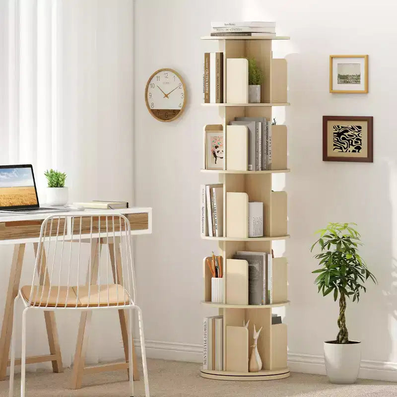 Costway 1/2 PCS Étagère à Livres Rotative à 5 Niveaux Présentoir à 360° avec Séparateurs et Cloisons Anti-chute Naturel/Blanc