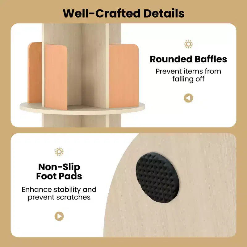 Costway 1/2 PCS Étagère à Livres Rotative à 5 Niveaux Présentoir à 360° avec Séparateurs et Cloisons Anti-chute Naturel/Blanc