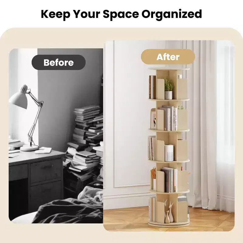 Costway 1/2 PCS Étagère à Livres Rotative à 5 Niveaux Présentoir à 360° avec Séparateurs et Cloisons Anti-chute Naturel/Blanc