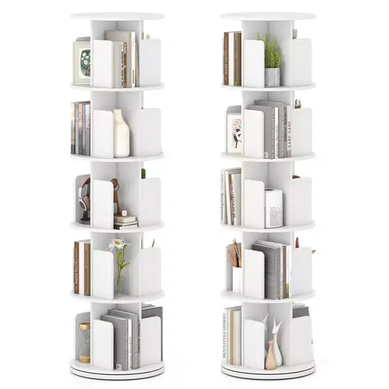 Costway 1/2 PCS Étagère à Livres Rotative à 5 Niveaux Présentoir à 360° avec Séparateurs et Cloisons Anti-chute Naturel/Blanc