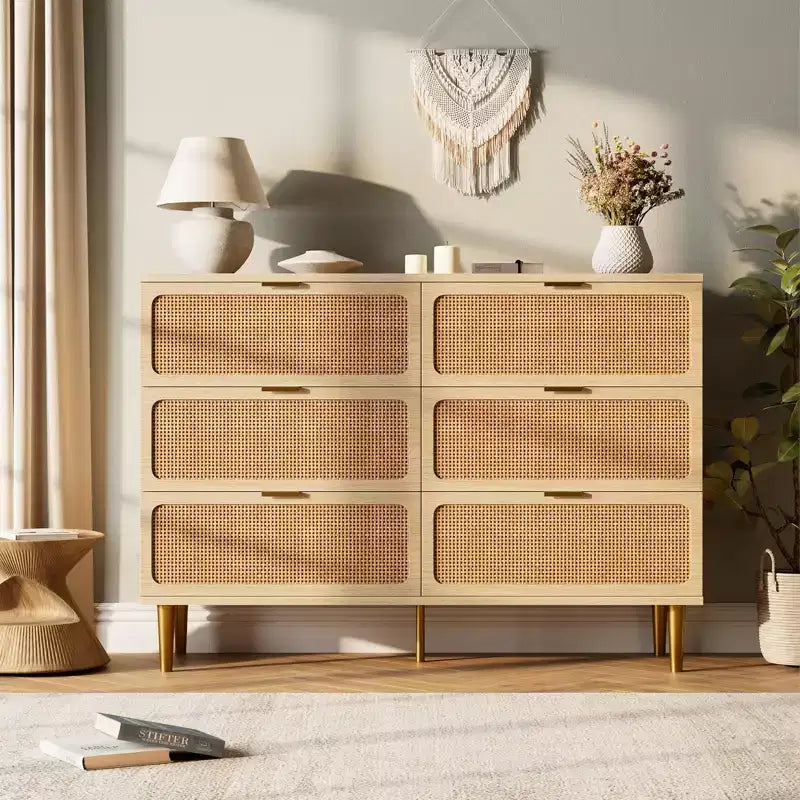 Commode de chambre à coucher avec 6 tiroirs, commode en bois pour placard, grande commode double avec tiroirs profonds, pour salon, couloir