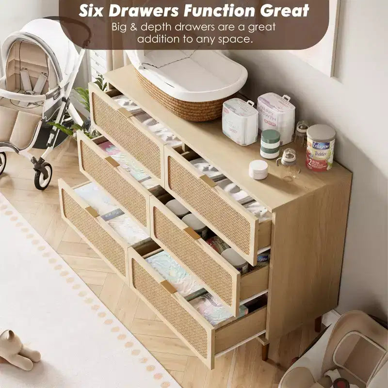 Commode de chambre à coucher avec 6 tiroirs, commode en bois pour placard, grande commode double avec tiroirs profonds, pour salon, couloir