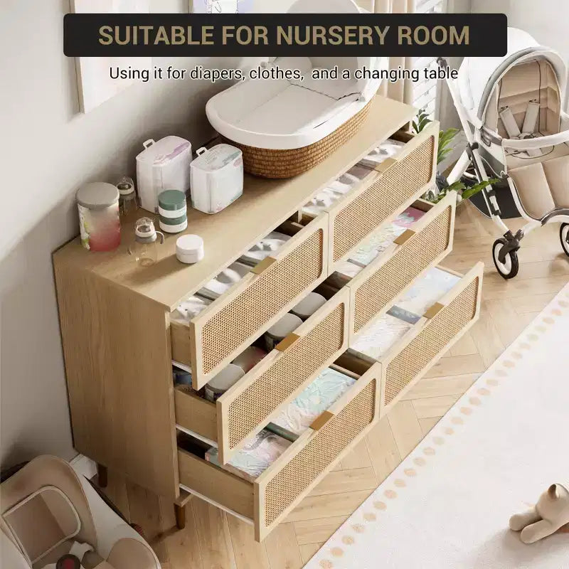 Commode de chambre à coucher avec 6 tiroirs, commode en bois pour placard, grande commode double avec tiroirs profonds, pour salon, couloir