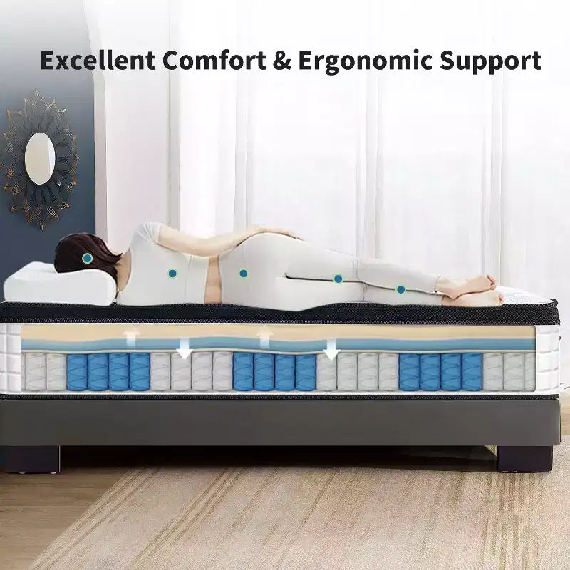 Matelas hybride Okak Modern 12 pouces avec ressorts ensachés épaissis et mousse à mémoire de forme pour un sommeil confortable, matelas à fermeté moyenne