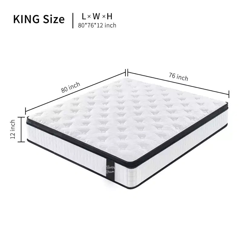 Matelas hybride Okak Modern 12 pouces avec ressorts ensachés épaissis et mousse à mémoire de forme pour un sommeil confortable, matelas à fermeté moyenne