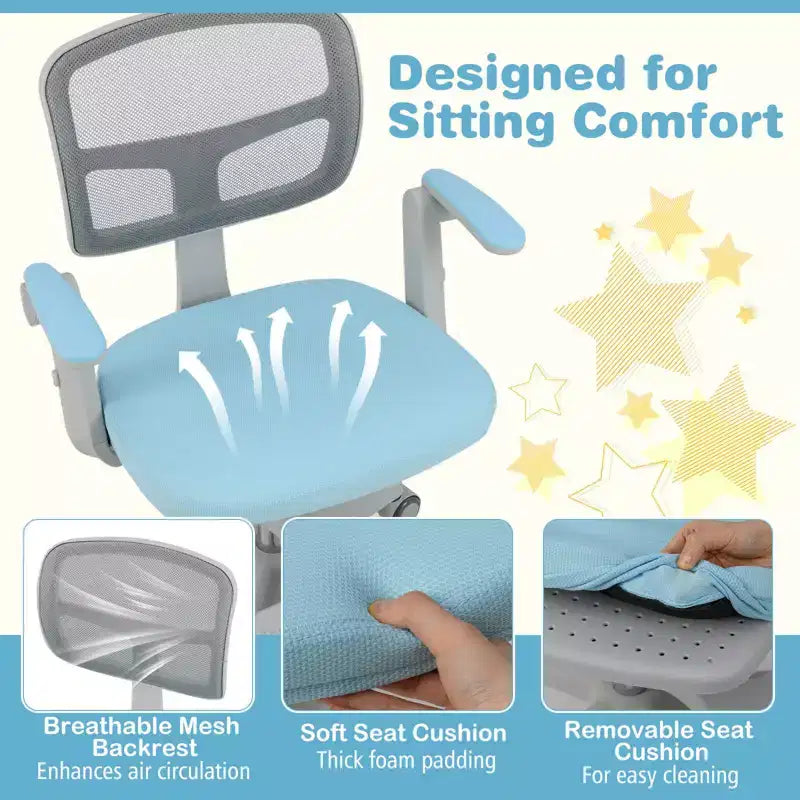 Chaise de bureau pour enfants Costway, chaise d'étude pour enfants avec hauteur réglable, accoudoir et repose-pieds Violet/Rose/Vert/Gris/Bleu