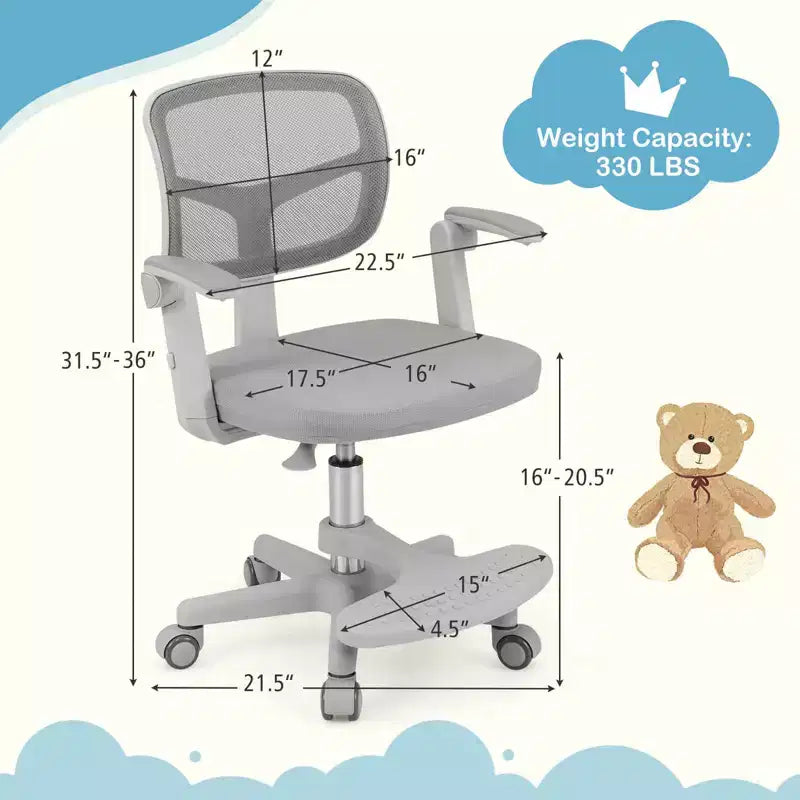 Chaise de bureau pour enfants Costway, chaise d'étude pour enfants avec hauteur réglable, accoudoir et repose-pieds Violet/Rose/Vert/Gris/Bleu
