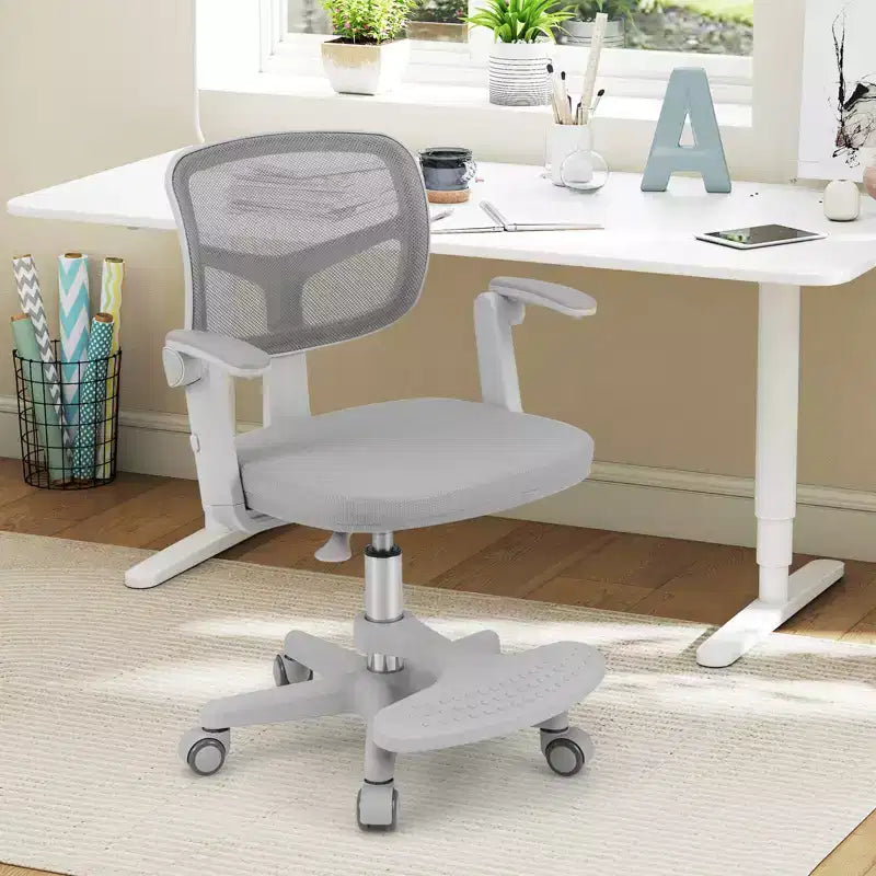 Chaise de bureau pour enfants Costway, chaise d'étude pour enfants avec hauteur réglable, accoudoir et repose-pieds Violet/Rose/Vert/Gris/Bleu