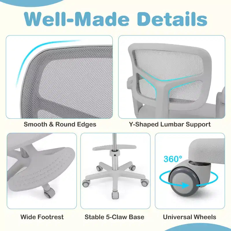 Chaise de bureau pour enfants Costway, chaise d'étude pour enfants avec hauteur réglable, accoudoir et repose-pieds Violet/Rose/Vert/Gris/Bleu