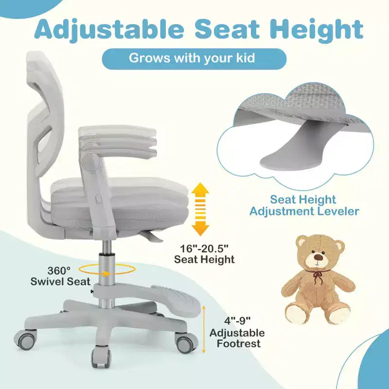 Chaise de bureau pour enfants Costway, chaise d'étude pour enfants avec hauteur réglable, accoudoir et repose-pieds Violet/Rose/Vert/Gris/Bleu