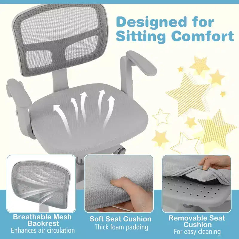 Chaise de bureau pour enfants Costway, chaise d'étude pour enfants avec hauteur réglable, accoudoir et repose-pieds Violet/Rose/Vert/Gris/Bleu