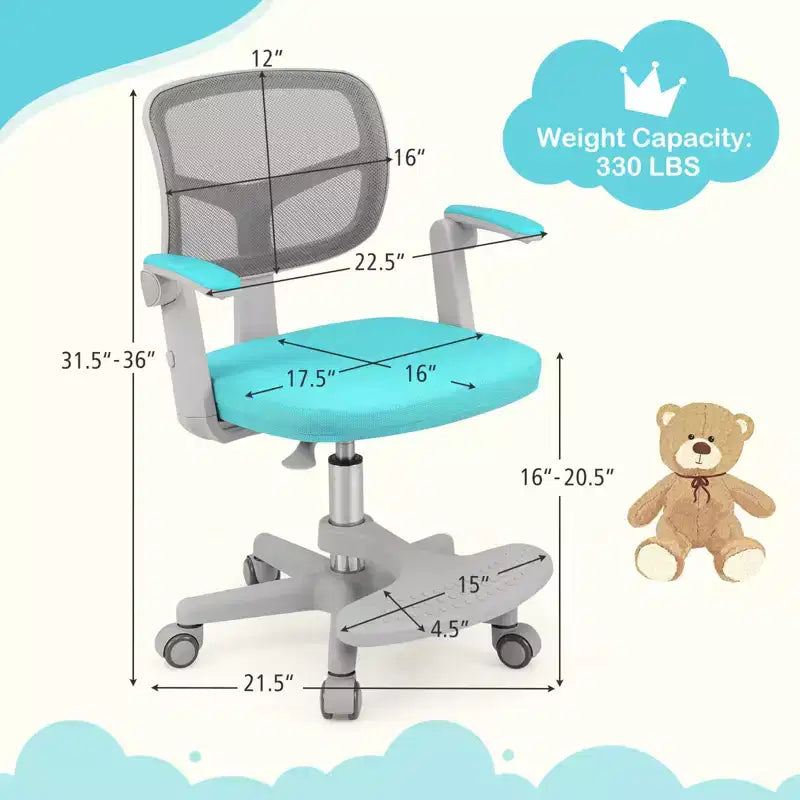 Chaise de bureau pour enfants Costway, chaise d'étude pour enfants avec hauteur réglable, accoudoir et repose-pieds Violet/Rose/Vert/Gris/Bleu