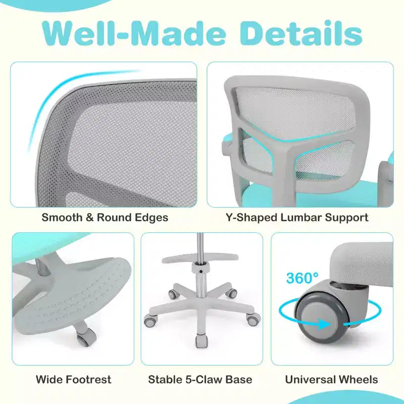 Chaise de bureau pour enfants Costway, chaise d'étude pour enfants avec hauteur réglable, accoudoir et repose-pieds Violet/Rose/Vert/Gris/Bleu