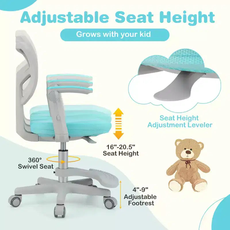 Chaise de bureau pour enfants Costway, chaise d'étude pour enfants avec hauteur réglable, accoudoir et repose-pieds Violet/Rose/Vert/Gris/Bleu