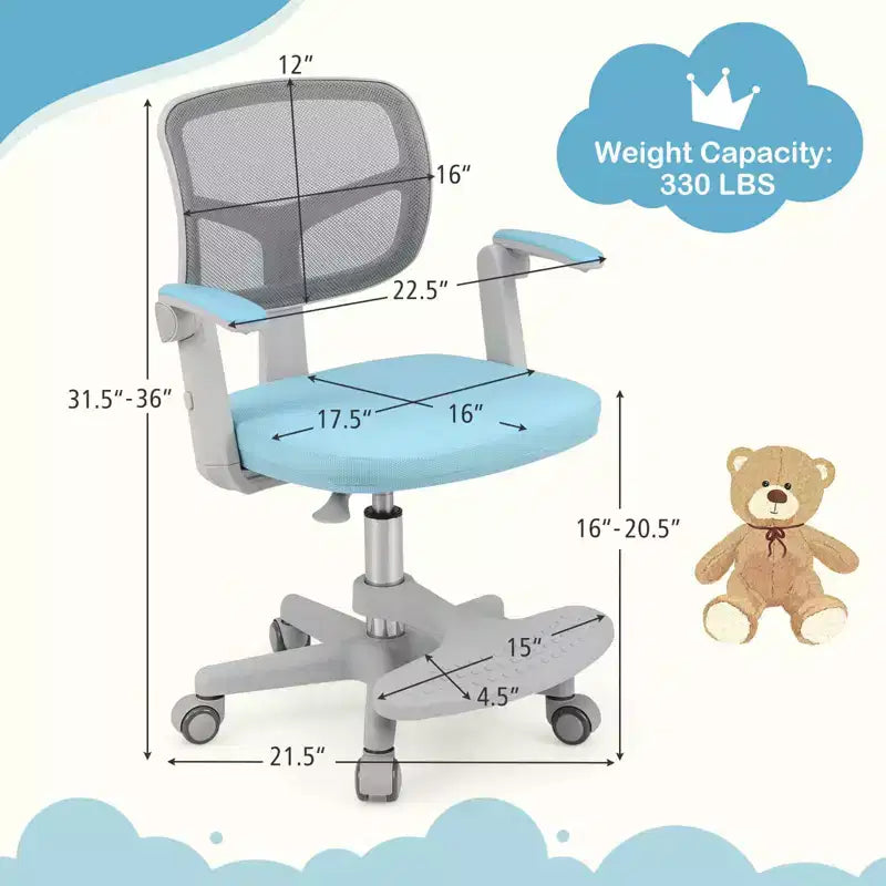 Chaise de bureau pour enfants Costway, chaise d'étude pour enfants avec hauteur réglable, accoudoir et repose-pieds Violet/Rose/Vert/Gris/Bleu