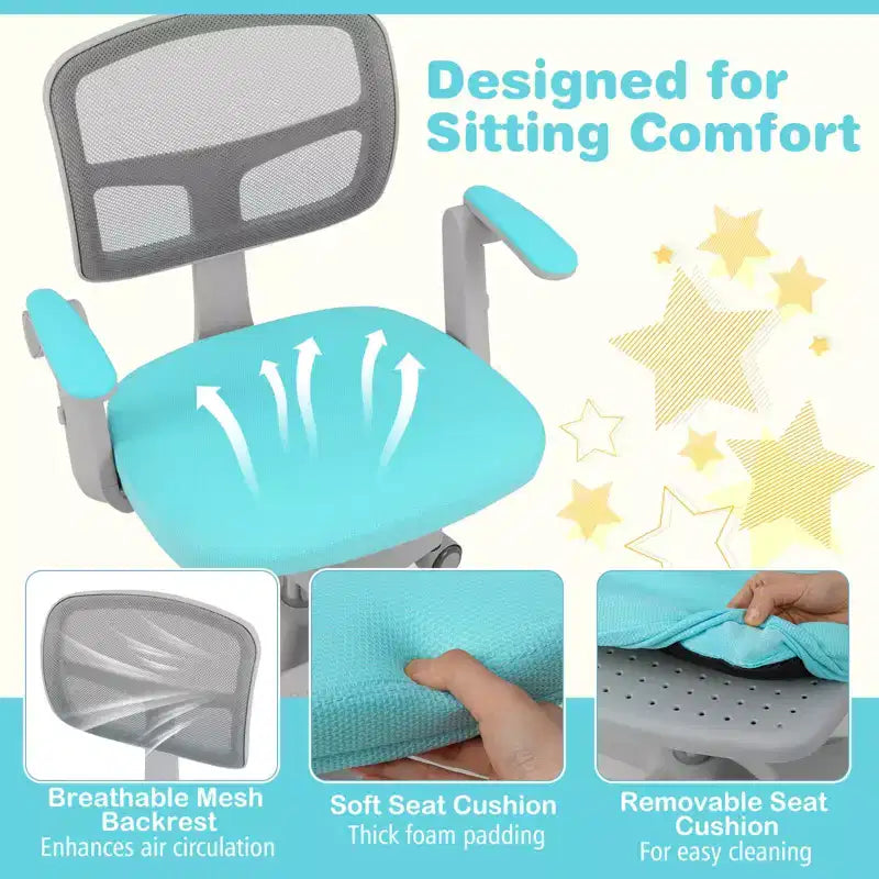 Chaise de bureau pour enfants Costway, chaise d'étude pour enfants avec hauteur réglable, accoudoir et repose-pieds Violet/Rose/Vert/Gris/Bleu