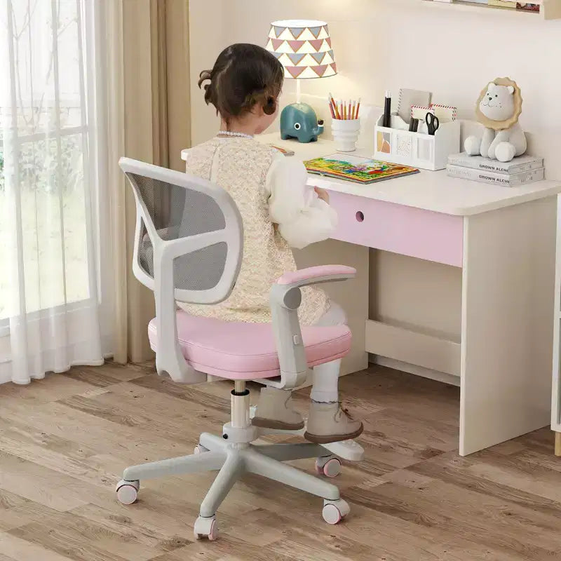 Chaise de bureau pour enfants Costway, chaise d'étude pour enfants avec hauteur réglable, accoudoir et repose-pieds Violet/Rose/Vert/Gris/Bleu