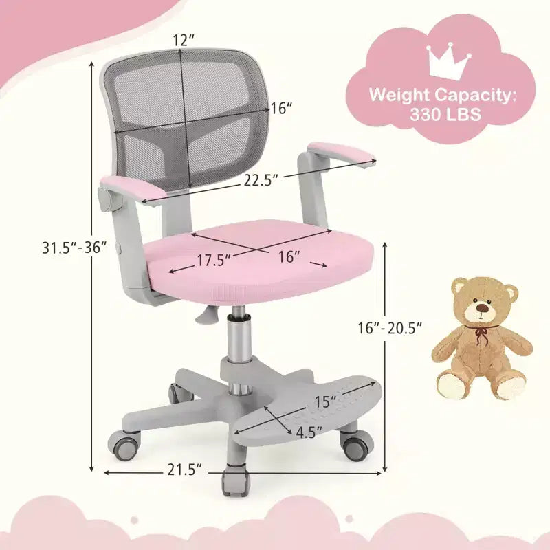 Chaise de bureau pour enfants Costway, chaise d'étude pour enfants avec hauteur réglable, accoudoir et repose-pieds Violet/Rose/Vert/Gris/Bleu