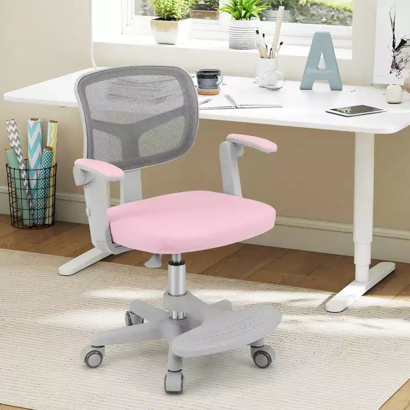 Chaise de bureau pour enfants Costway, chaise d'étude pour enfants avec hauteur réglable, accoudoir et repose-pieds Violet/Rose/Vert/Gris/Bleu