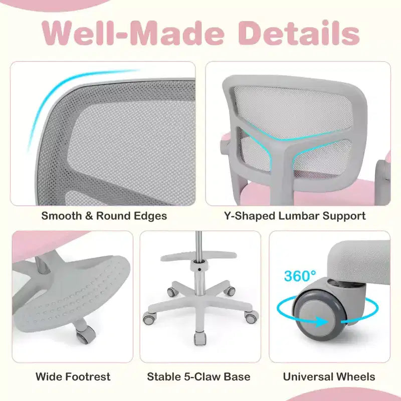 Chaise de bureau pour enfants Costway, chaise d'étude pour enfants avec hauteur réglable, accoudoir et repose-pieds Violet/Rose/Vert/Gris/Bleu