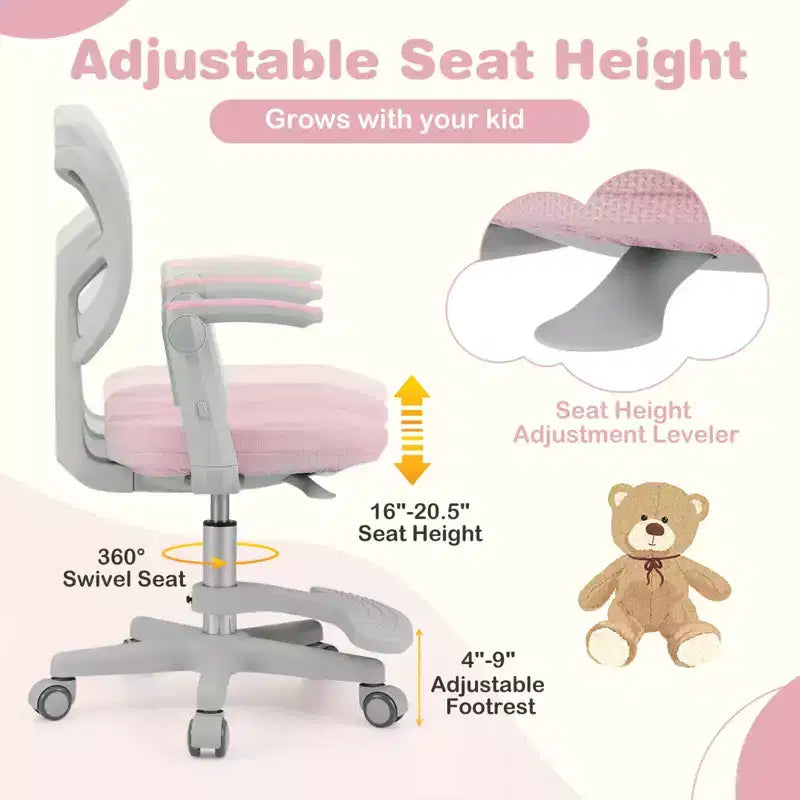 Chaise de bureau pour enfants Costway, chaise d'étude pour enfants avec hauteur réglable, accoudoir et repose-pieds Violet/Rose/Vert/Gris/Bleu