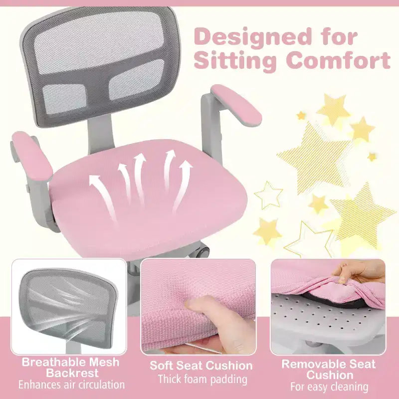 Chaise de bureau pour enfants Costway, chaise d'étude pour enfants avec hauteur réglable, accoudoir et repose-pieds Violet/Rose/Vert/Gris/Bleu