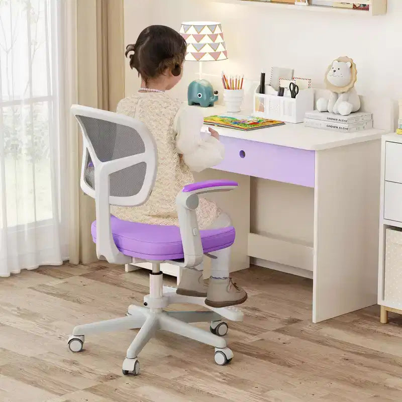 Chaise de bureau pour enfants Costway, chaise d'étude pour enfants avec hauteur réglable, accoudoir et repose-pieds Violet/Rose/Vert/Gris/Bleu