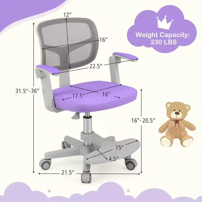 Chaise de bureau pour enfants Costway, chaise d'étude pour enfants avec hauteur réglable, accoudoir et repose-pieds Violet/Rose/Vert/Gris/Bleu
