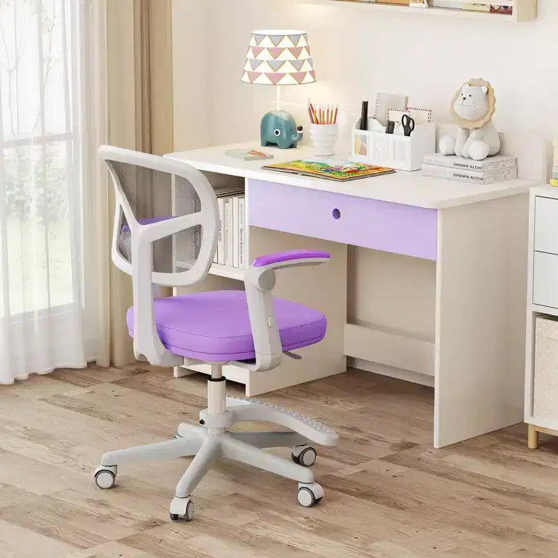 Chaise de bureau pour enfants Costway, chaise d'étude pour enfants avec hauteur réglable, accoudoir et repose-pieds Violet/Rose/Vert/Gris/Bleu