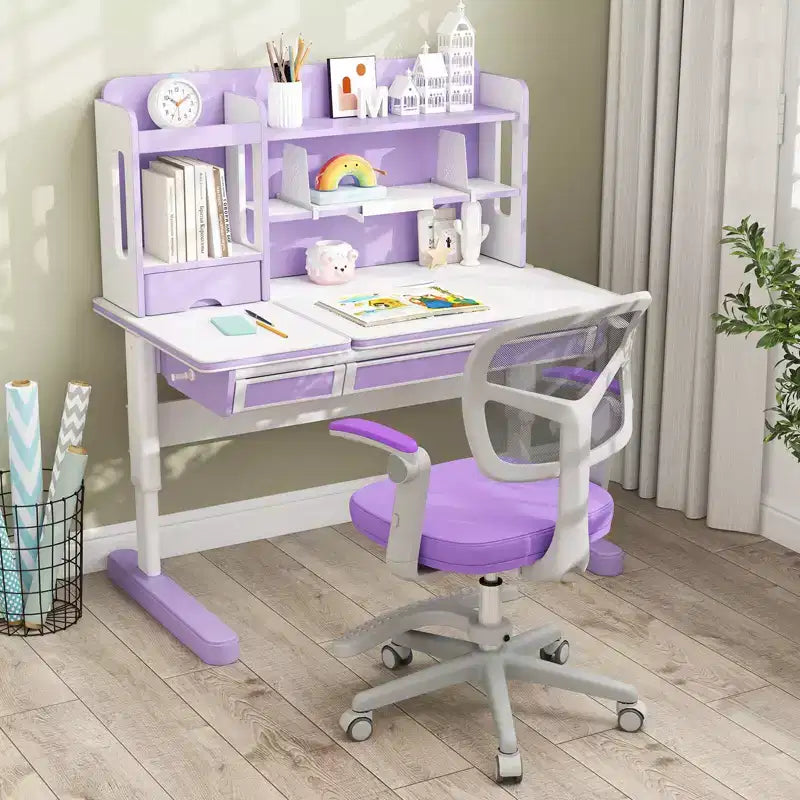 Chaise de bureau pour enfants Costway, chaise d'étude pour enfants avec hauteur réglable, accoudoir et repose-pieds Violet/Rose/Vert/Gris/Bleu
