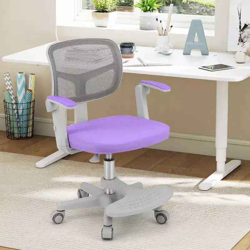 Chaise de bureau pour enfants Costway, chaise d'étude pour enfants avec hauteur réglable, accoudoir et repose-pieds Violet/Rose/Vert/Gris/Bleu