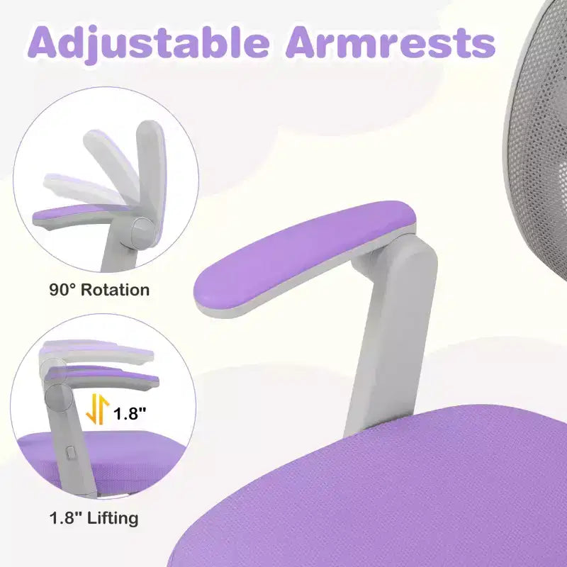 Chaise de bureau pour enfants Costway, chaise d'étude pour enfants avec hauteur réglable, accoudoir et repose-pieds Violet/Rose/Vert/Gris/Bleu