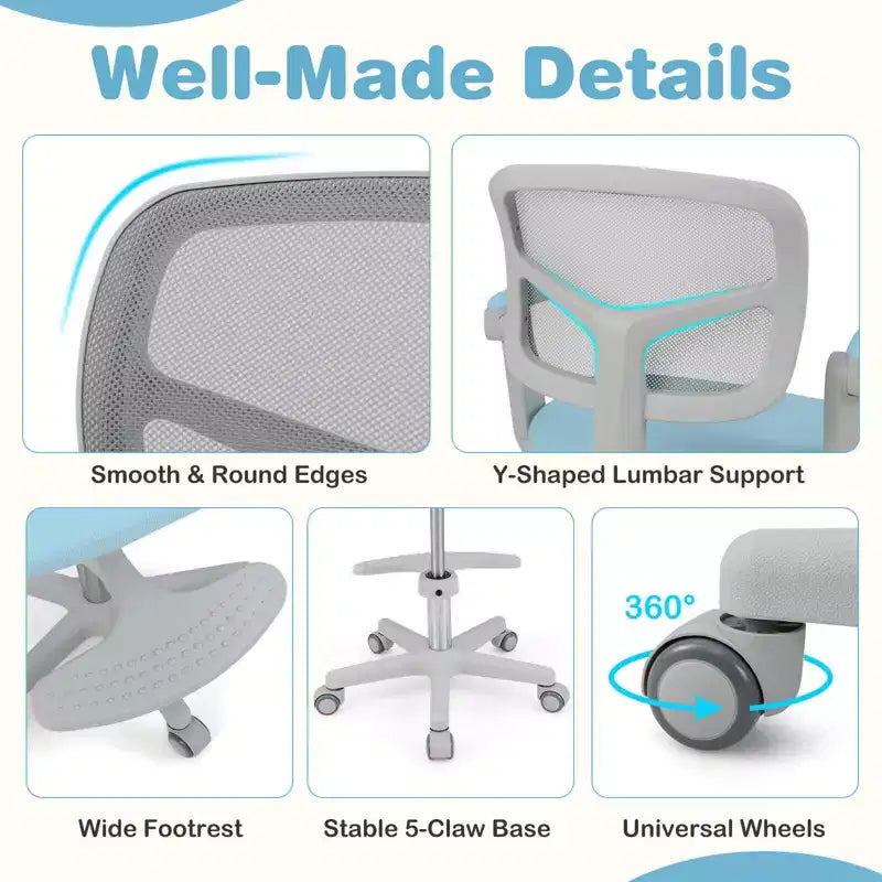 Chaise de bureau pour enfants Costway, chaise d'étude pour enfants avec hauteur réglable, accoudoir et repose-pieds Violet/Rose/Vert/Gris/Bleu
