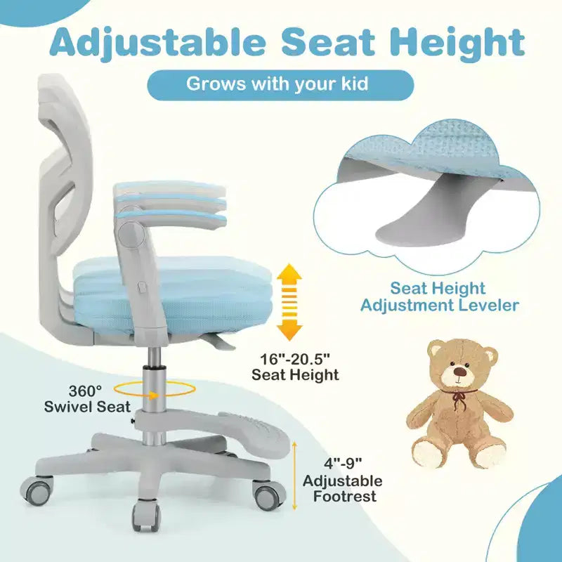 Chaise de bureau pour enfants Costway, chaise d'étude pour enfants avec hauteur réglable, accoudoir et repose-pieds Violet/Rose/Vert/Gris/Bleu