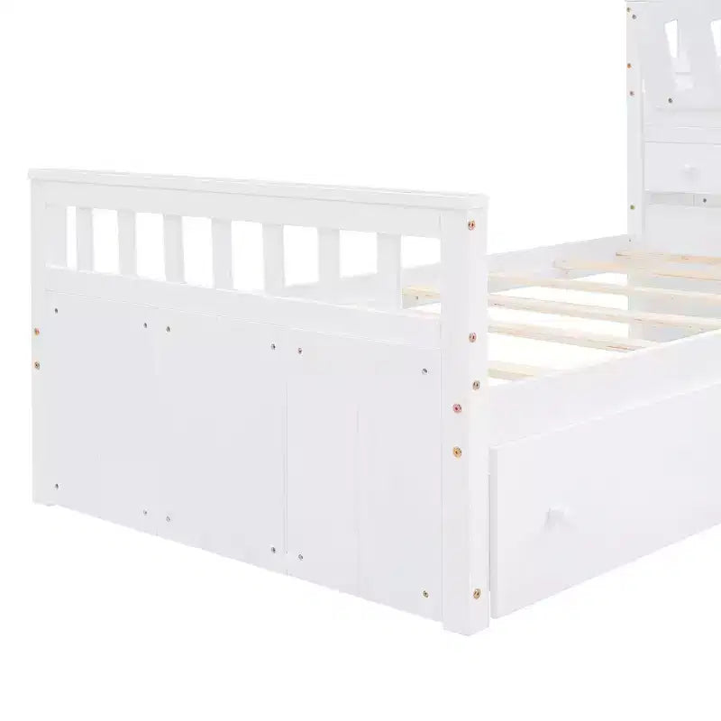 Lit mezzanine double bas avec 7 tiroirs et garde-corps complets, lit mezzanine double en L et lit plateforme double pour chambre d'enfants et d'adolescents