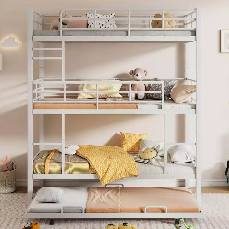 Lit superposé triple robuste pour 3 enfants, lits superposés triples jumeaux sur jumeaux sur jumeaux avec lit gigogne