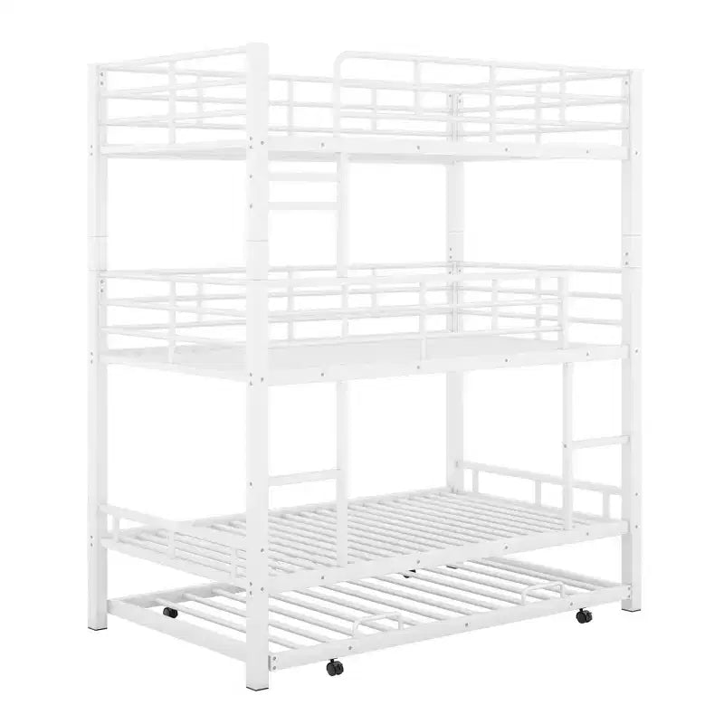 Lit superposé triple robuste pour 3 enfants, lits superposés triples jumeaux sur jumeaux sur jumeaux avec lit gigogne