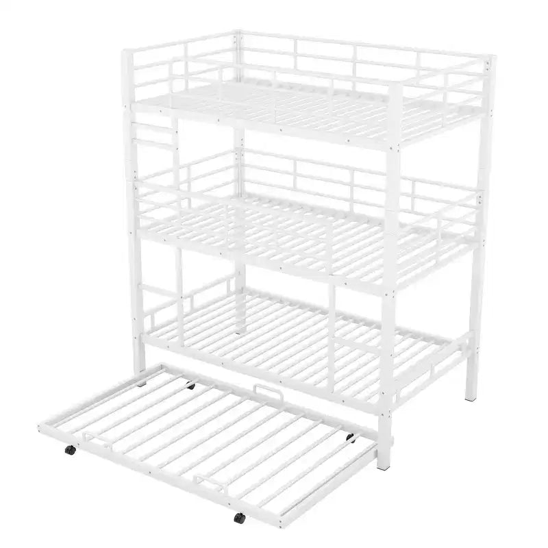 Lit superposé triple robuste pour 3 enfants, lits superposés triples jumeaux sur jumeaux sur jumeaux avec lit gigogne