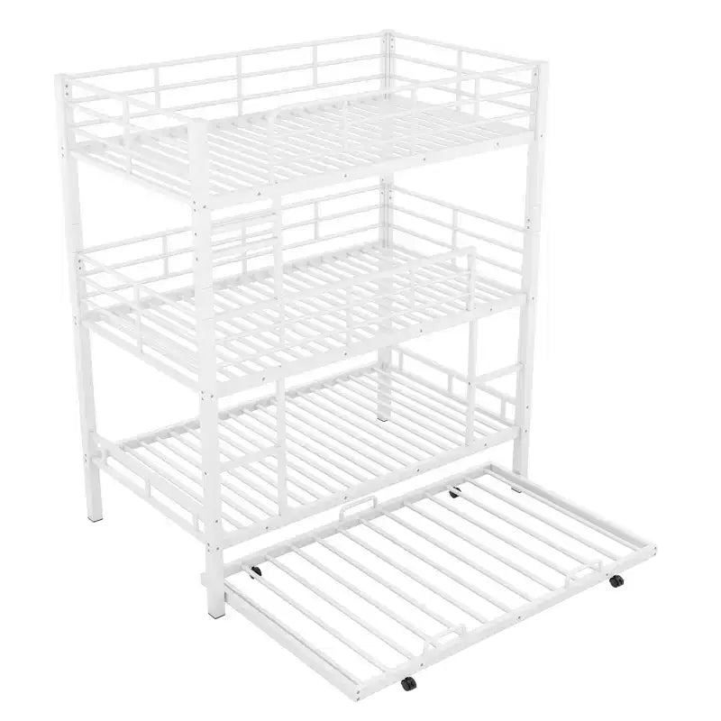 Lit superposé triple robuste pour 3 enfants, lits superposés triples jumeaux sur jumeaux sur jumeaux avec lit gigogne