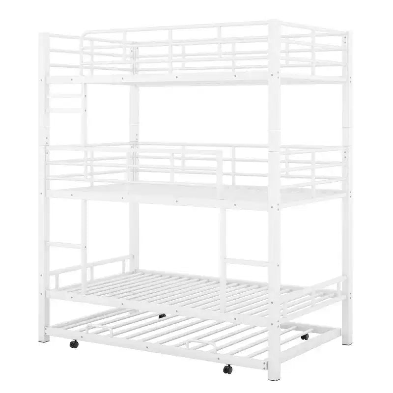 Lit superposé triple robuste pour 3 enfants, lits superposés triples jumeaux sur jumeaux sur jumeaux avec lit gigogne
