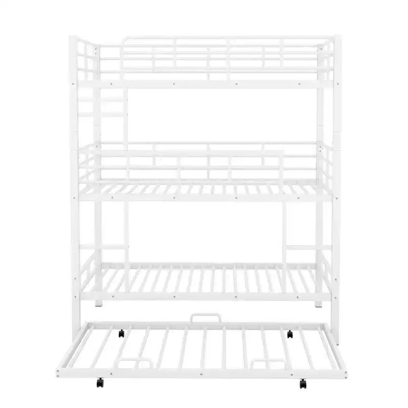 Lit superposé triple robuste pour 3 enfants, lits superposés triples jumeaux sur jumeaux sur jumeaux avec lit gigogne