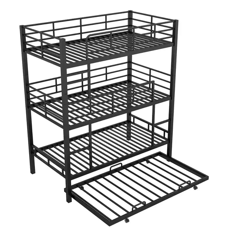 Lit superposé triple robuste pour 3 enfants, lits superposés triples jumeaux sur jumeaux sur jumeaux avec lit gigogne