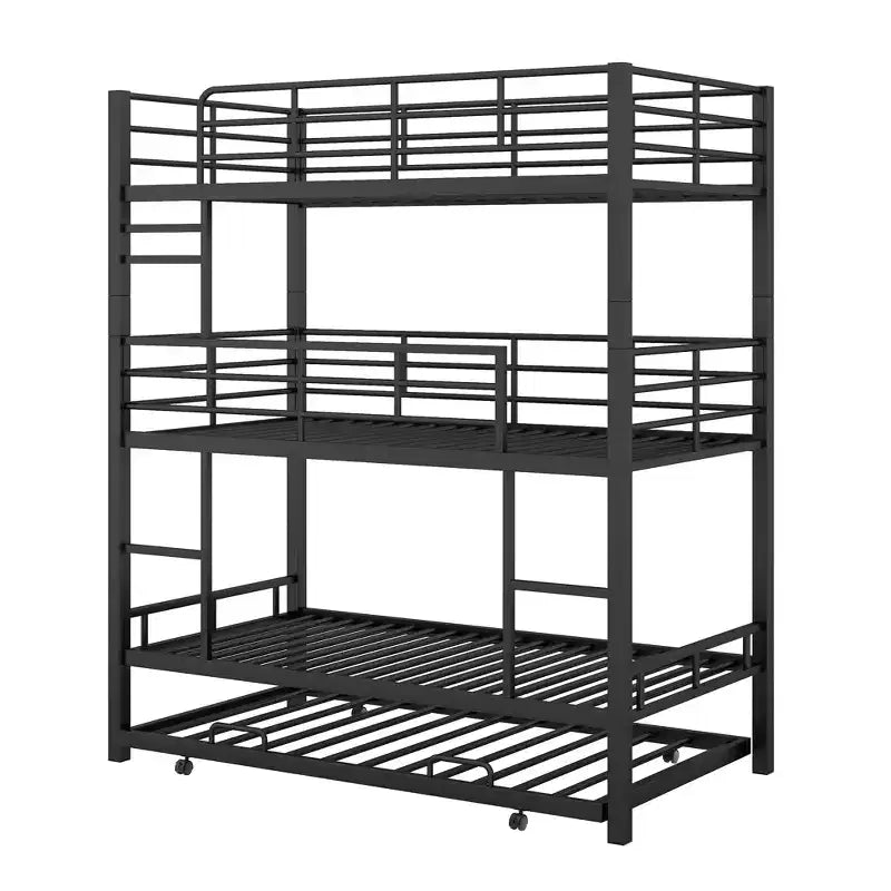 Lit superposé triple robuste pour 3 enfants, lits superposés triples jumeaux sur jumeaux sur jumeaux avec lit gigogne