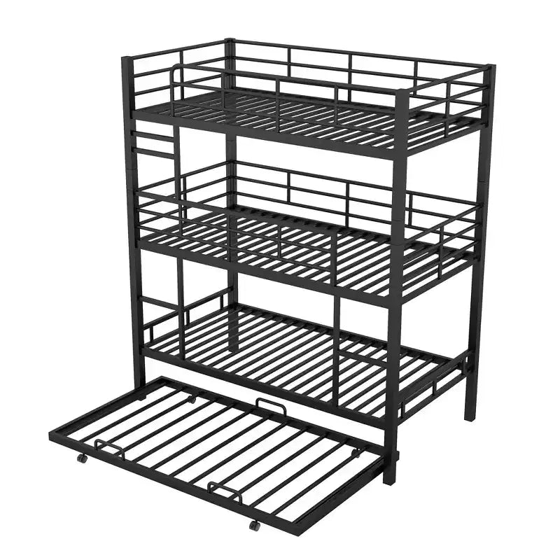Lit superposé triple robuste pour 3 enfants, lits superposés triples jumeaux sur jumeaux sur jumeaux avec lit gigogne