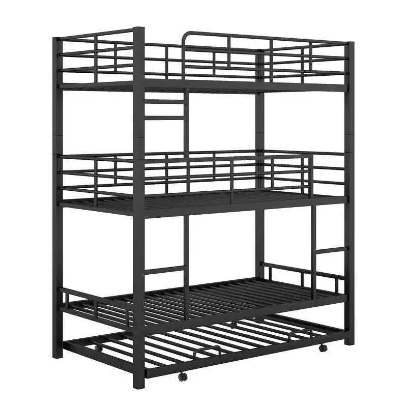 Lit superposé triple robuste pour 3 enfants, lits superposés triples jumeaux sur jumeaux sur jumeaux avec lit gigogne