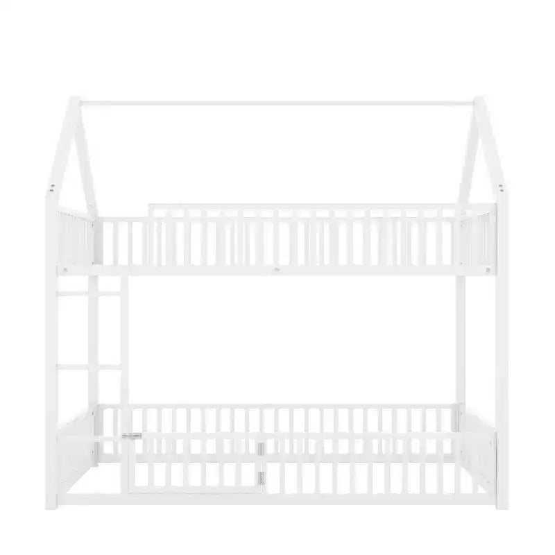 Lit superposé jumeau en métal pour enfants, lit superposé jumeau au sol avec clôture, porte et garde-corps