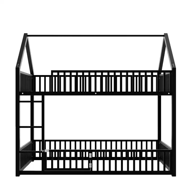 Lit superposé jumeau en métal pour enfants, lit superposé jumeau au sol avec clôture, porte et garde-corps